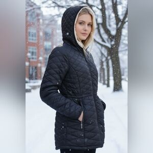 STEVE MADDEN Women's Black Quilted Jacket Glacier Shield Plush Faux Fur Size M